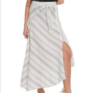 DKNY Striped Asymmetrical Mid Skirt
